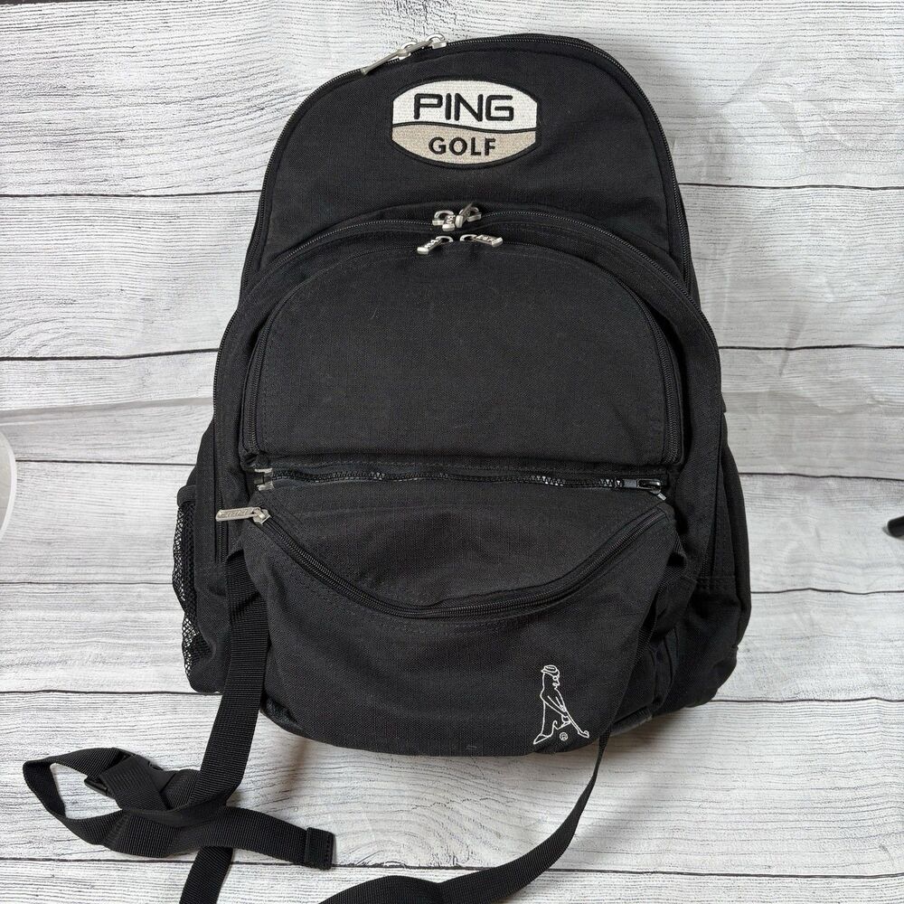 PING Backpack Black Laptop Bag Golf Pockets Logo Travel w/ Fanny Pack Bum Bag